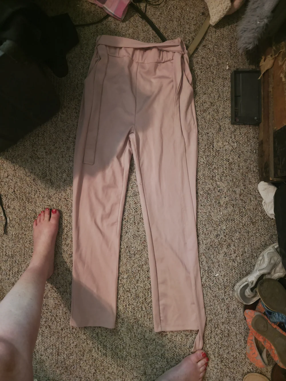 2 High-Waist Paperbag Tie Pants - Black & Blush